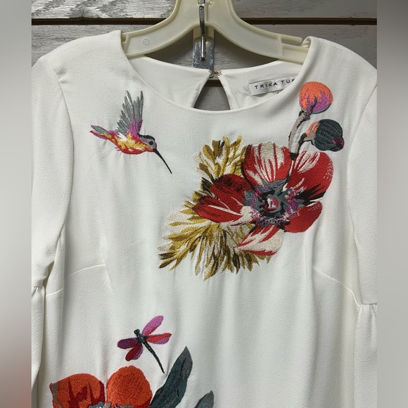 Trina Turk Cream Dress with Multicolor Floral Embroidery - Picture 3 of 8